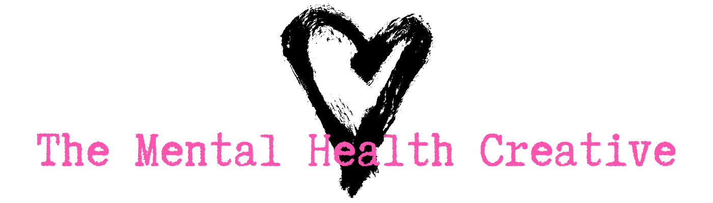 The words "The Mental Health Creative" are typed in pink over top of a black, graffiti-style heart